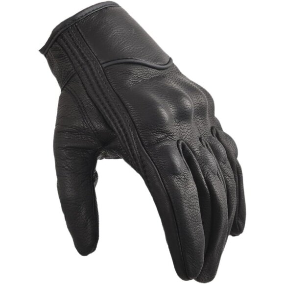 Men's Black Touchscreen Dirt Biker Riding Hunting Motorcycle Leather Gloves - Picture 2 of 8